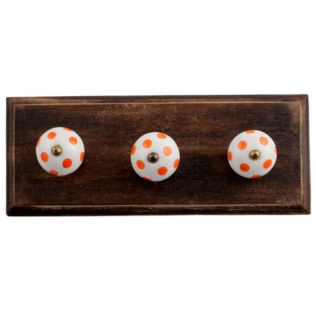 White Orange Dot Wooden Hooks